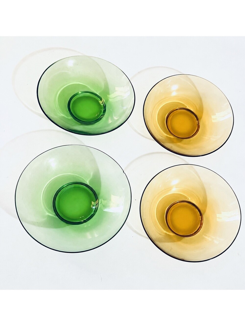 Vintage Green Amber Glass Dessert Bowls Set of 4 Retro 5.5 in